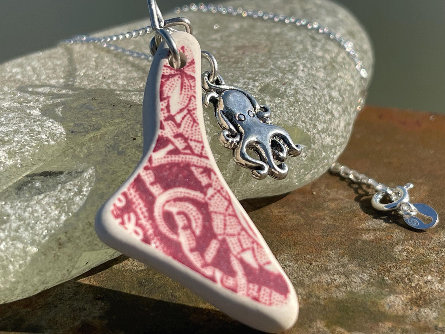 Eco friendly sea ceramic necklace on a sterling silver chain. Eco friendly jewellery, ethical jewellery. Eco friendly necklace.