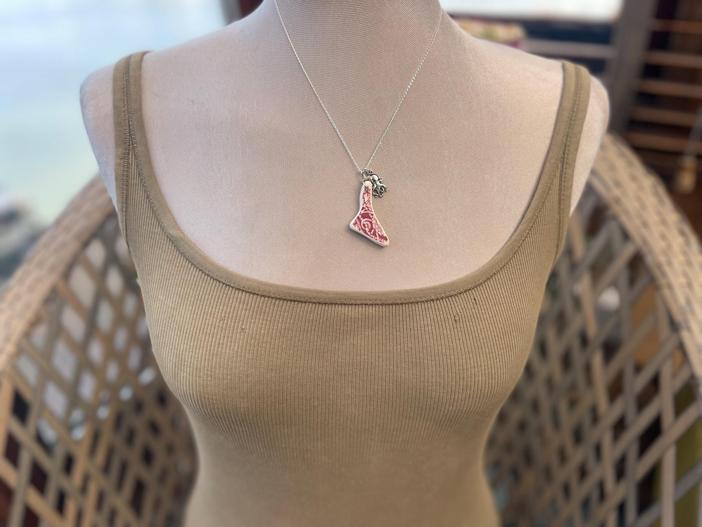 Eco friendly sea ceramic necklace on a sterling silver chain. Eco friendly jewellery, ethical jewellery. Eco friendly necklace.