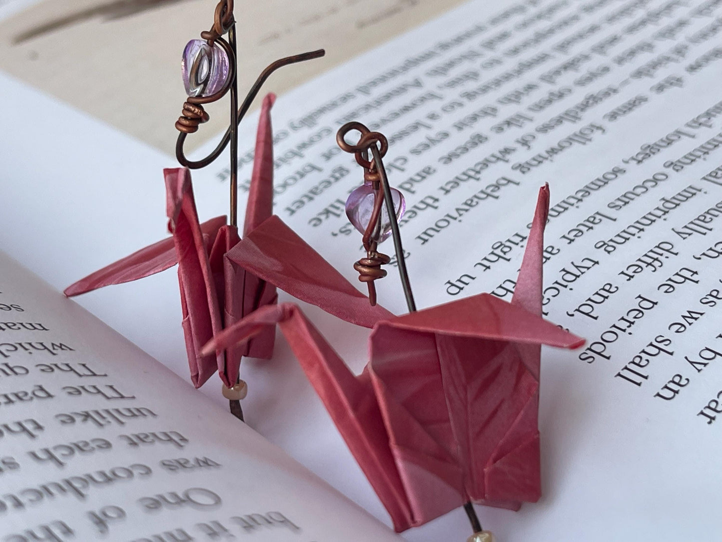 Bird origami earrings on recycled metals. Eco friendly jewellery. Bird earrings. Handmade bird jewellery. Pink birds. Ethical jewellery.