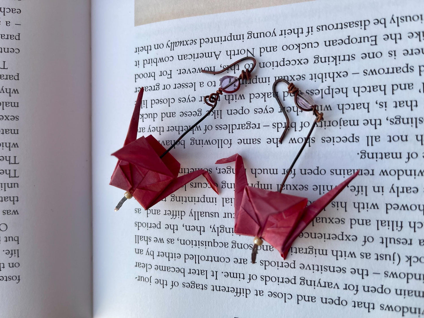 Bird origami earrings on recycled metals. Eco friendly jewellery. Bird earrings. Handmade bird jewellery. Pink birds. Ethical jewellery.