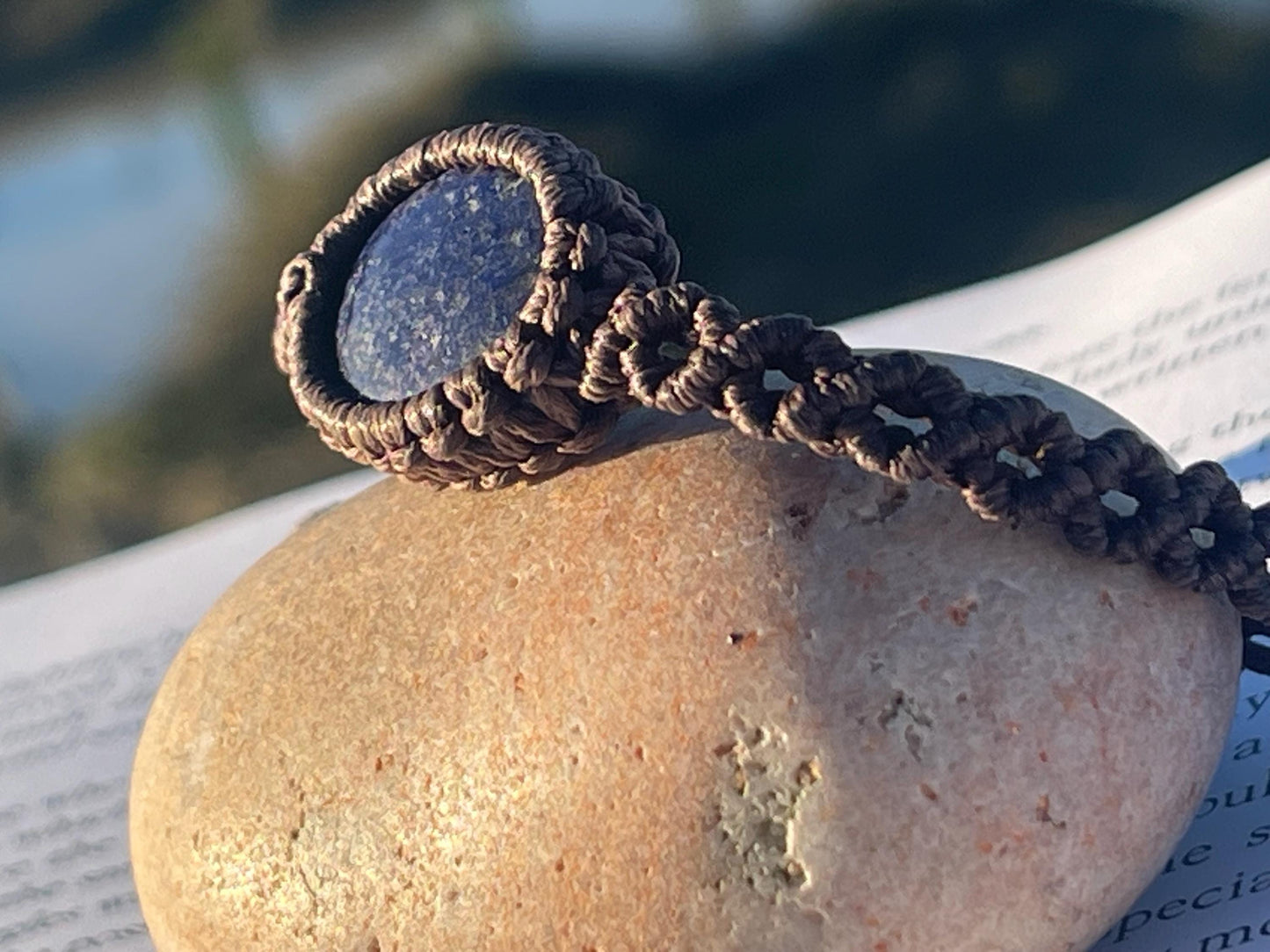 Stunning macrame wrapped lapis bracelet, ethical jewellery, unusual jewellery, macrame jewellery. Blue macrame bracelet. Boho jewellery.