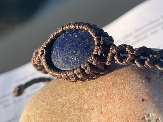 Stunning macrame wrapped lapis bracelet, ethical jewellery, unusual jewellery, macrame jewellery. Blue macrame bracelet. Boho jewellery.
