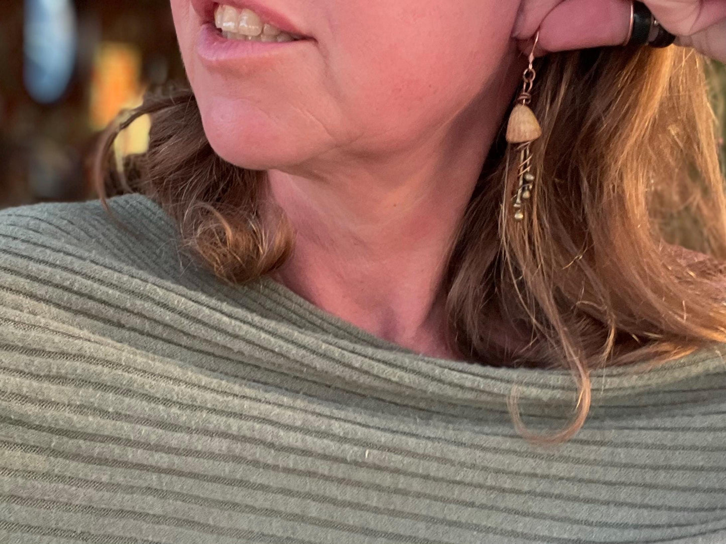 Jellyfish earrings made from recycled copper and eucalyptus seeds. Unique jellyfish jewellery. Handmade earrings. Eco friendly jewellery.