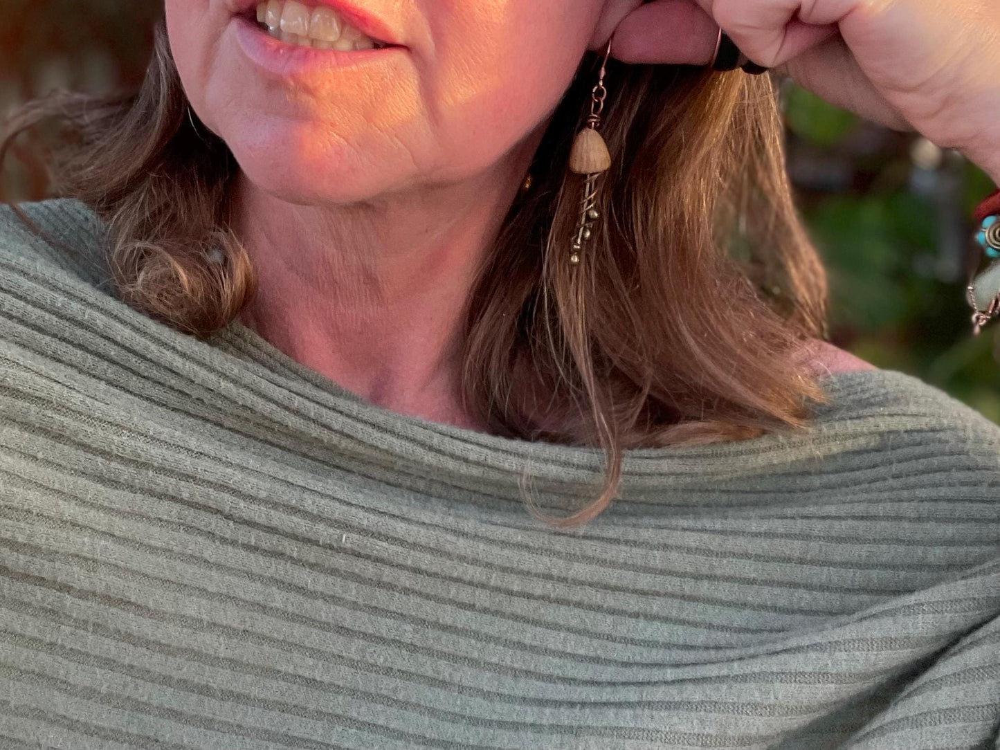 Jellyfish earrings made from recycled copper and eucalyptus seeds. Unique jellyfish jewellery. Handmade earrings. Eco friendly jewellery.