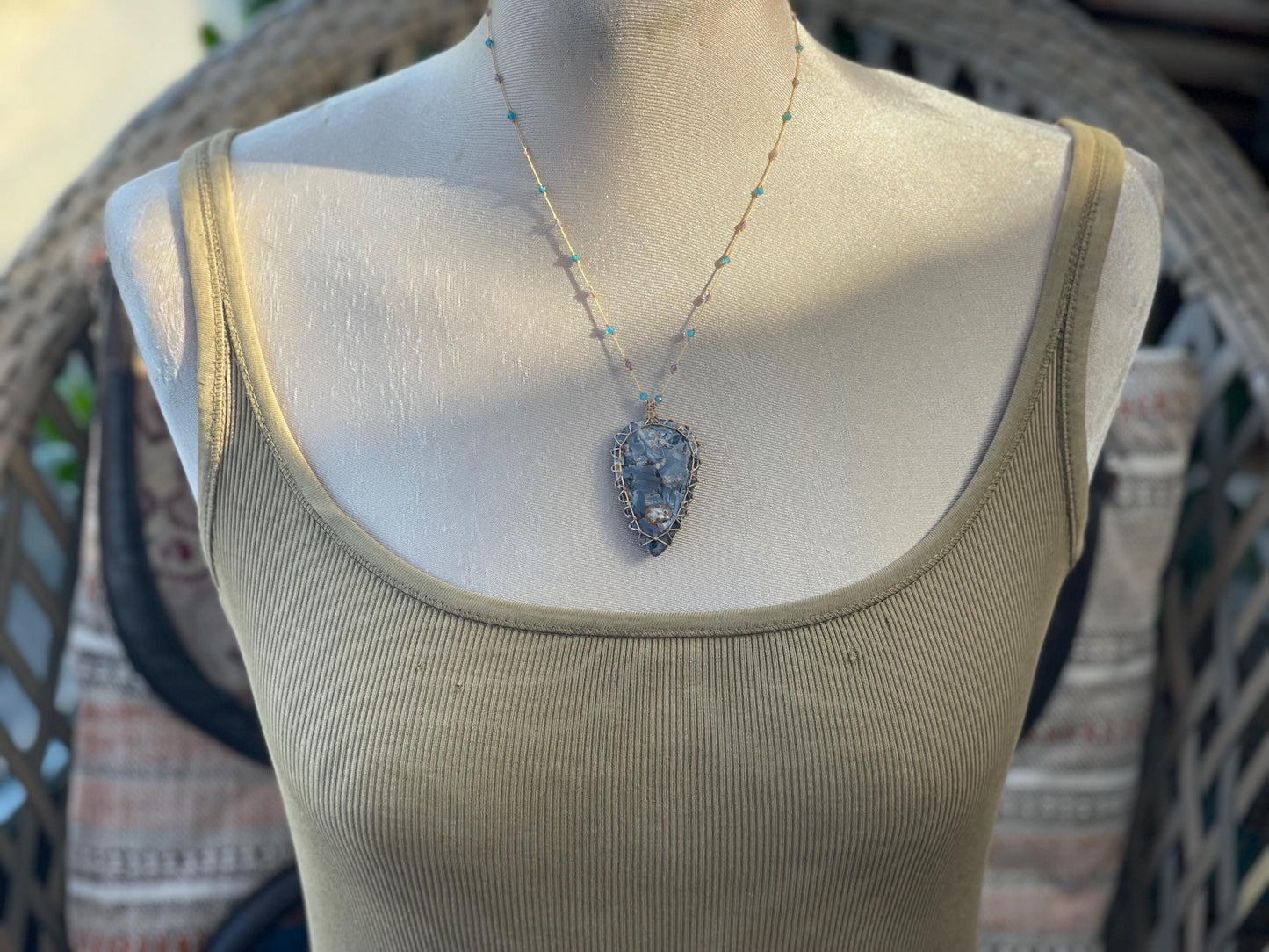 Stunning pietersite gemstone necklace, citrine pendant. Handmade gemstone necklace, boho jewellery. Macrame jewellery. Unique necklace.