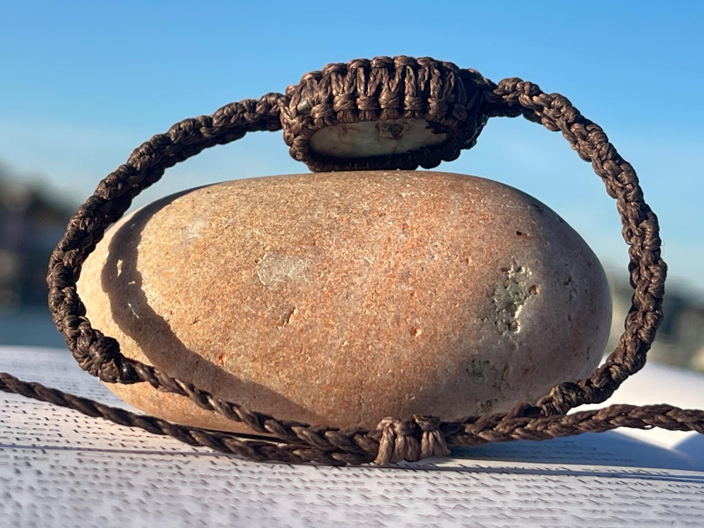 Stunning macrame wrapped Larimar bracelet, ethical jewellery, unusual jewellery, macrame jewellery. Gemstone macrame bracelet. Boho bangle