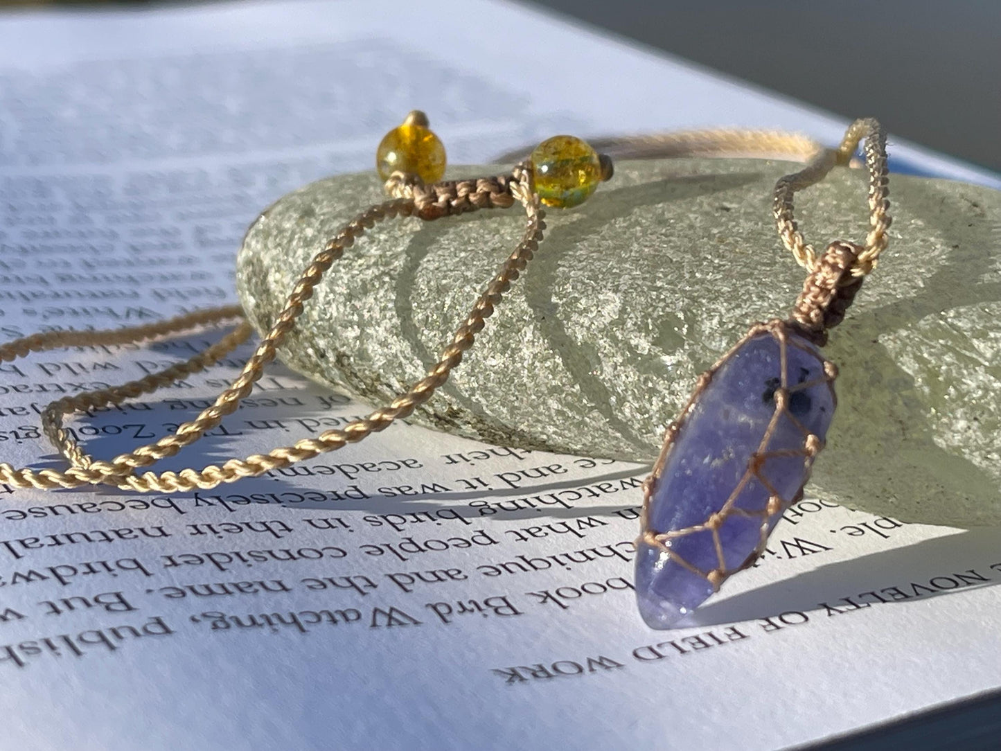 Stunning macrame tanzanite necklace on an adjustable cord. Handmade gemstone necklace, boho jewellery. Macrame jewellery. Unique necklace.