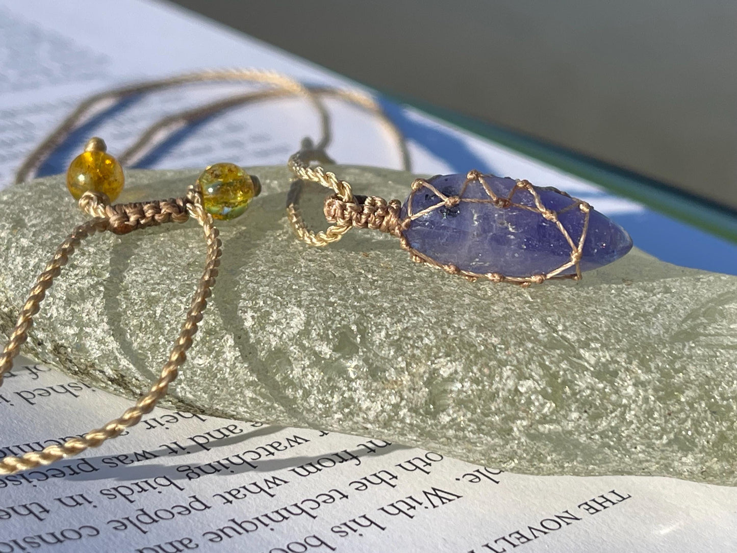 Stunning macrame tanzanite necklace on an adjustable cord. Handmade gemstone necklace, boho jewellery. Macrame jewellery. Unique necklace.