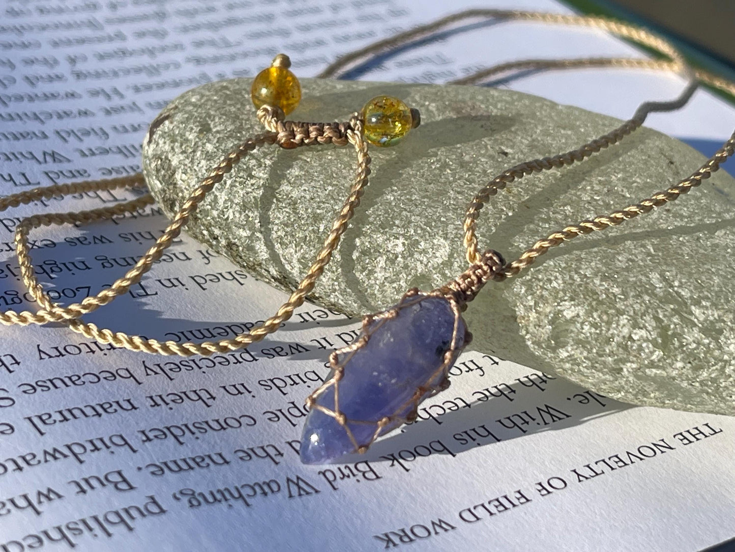 Stunning macrame tanzanite necklace on an adjustable cord. Handmade gemstone necklace, boho jewellery. Macrame jewellery. Unique necklace.