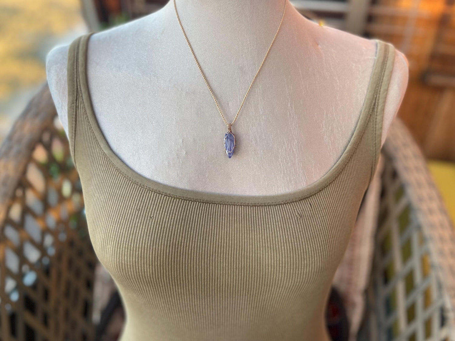 Stunning macrame tanzanite necklace on an adjustable cord. Handmade gemstone necklace, boho jewellery. Macrame jewellery. Unique necklace.