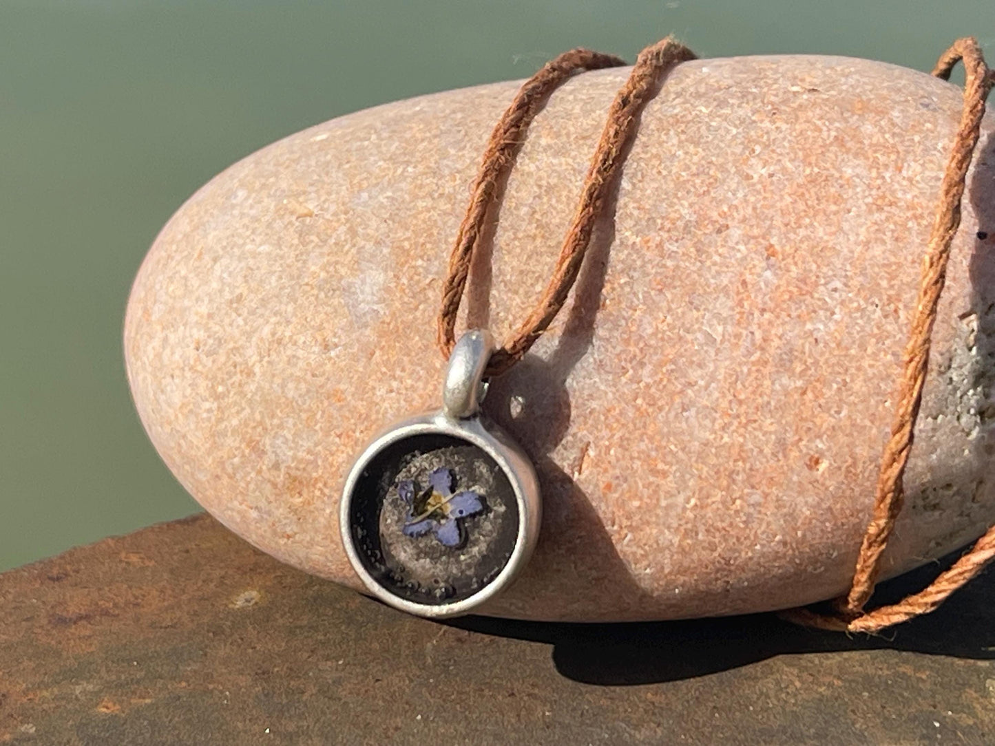 Forget-me-not boho necklace. Handmade gift for her, flower pendant, ethical gift. Ethical jewellery, handmade necklace, flower necklace