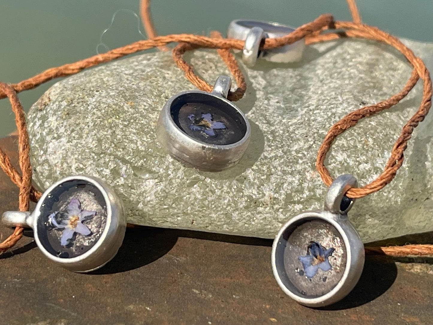 Forget-me-not boho necklace. Handmade gift for her, flower pendant, ethical gift. Ethical jewellery, handmade necklace, flower necklace