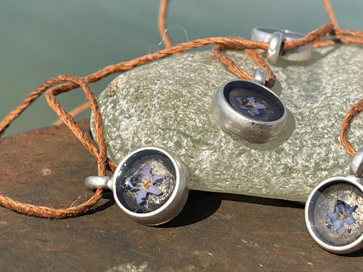 Forget-me-not boho necklace. Handmade gift for her, flower pendant, ethical gift. Ethical jewellery, handmade necklace, flower necklace