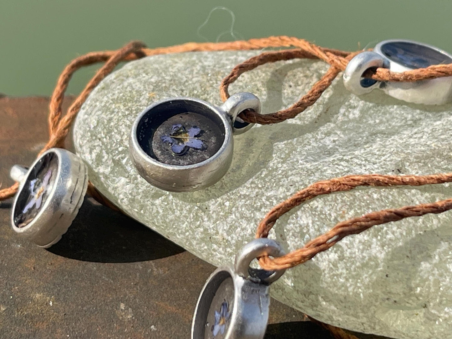 Forget-me-not boho necklace. Handmade gift for her, flower pendant, ethical gift. Ethical jewellery, handmade necklace, flower necklace