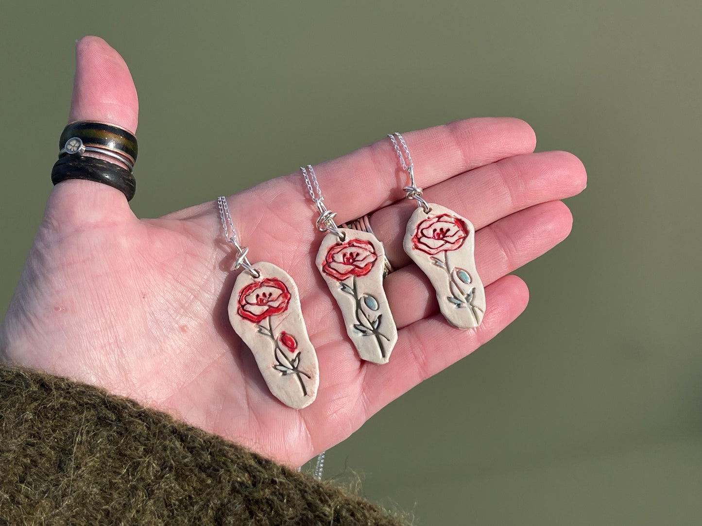 Handmade porcelain rose pendant. Eco friendly jewellery. Handmade rose necklaces on recycled sterling silver. Ethical jewellery. Eco gifts.