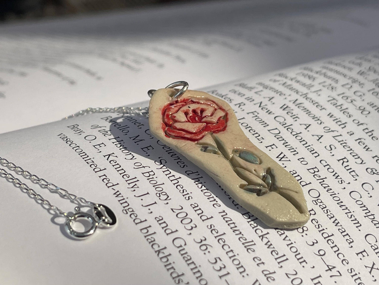 Handmade porcelain rose pendant. Eco friendly jewellery. Handmade rose necklaces on recycled sterling silver. Ethical jewellery. Eco gifts.