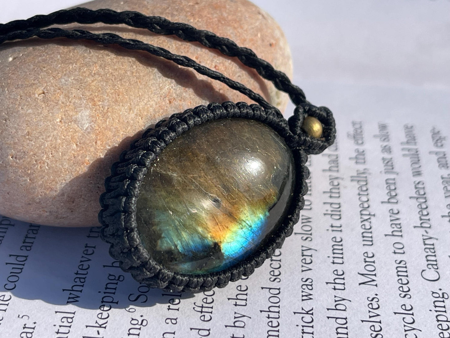 Stunning macrame labradorite necklace on an adjustable cord. Handmade gemstone necklace, boho jewellery. Macrame jewellery. Unique necklace.