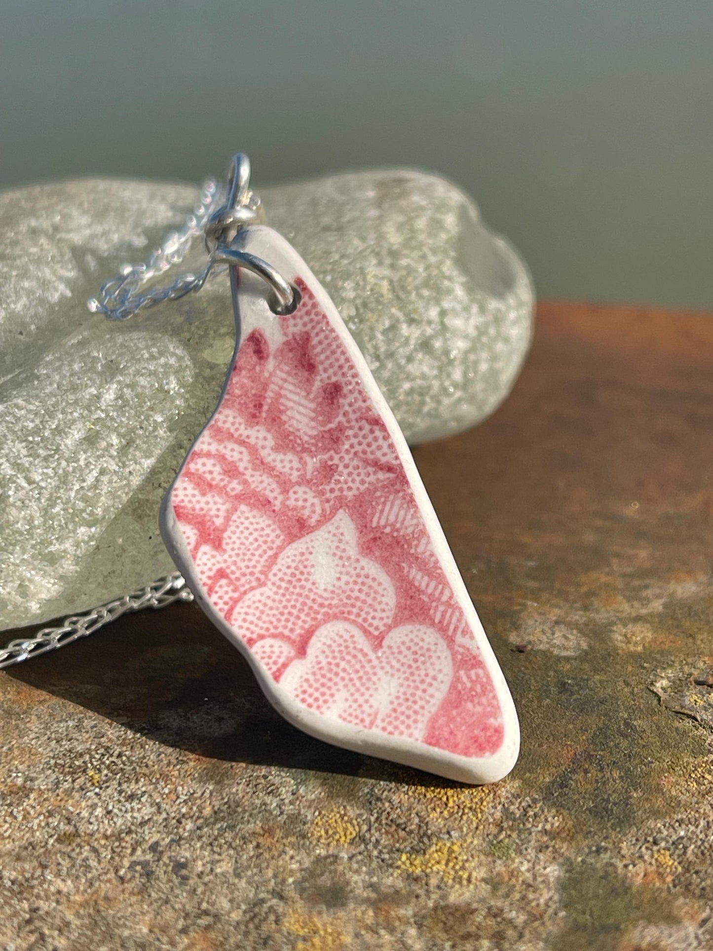 Eco friendly sea ceramic necklace on a sterling silver chain. Eco friendly jewellery, ethical jewellery. Eco friendly necklace.