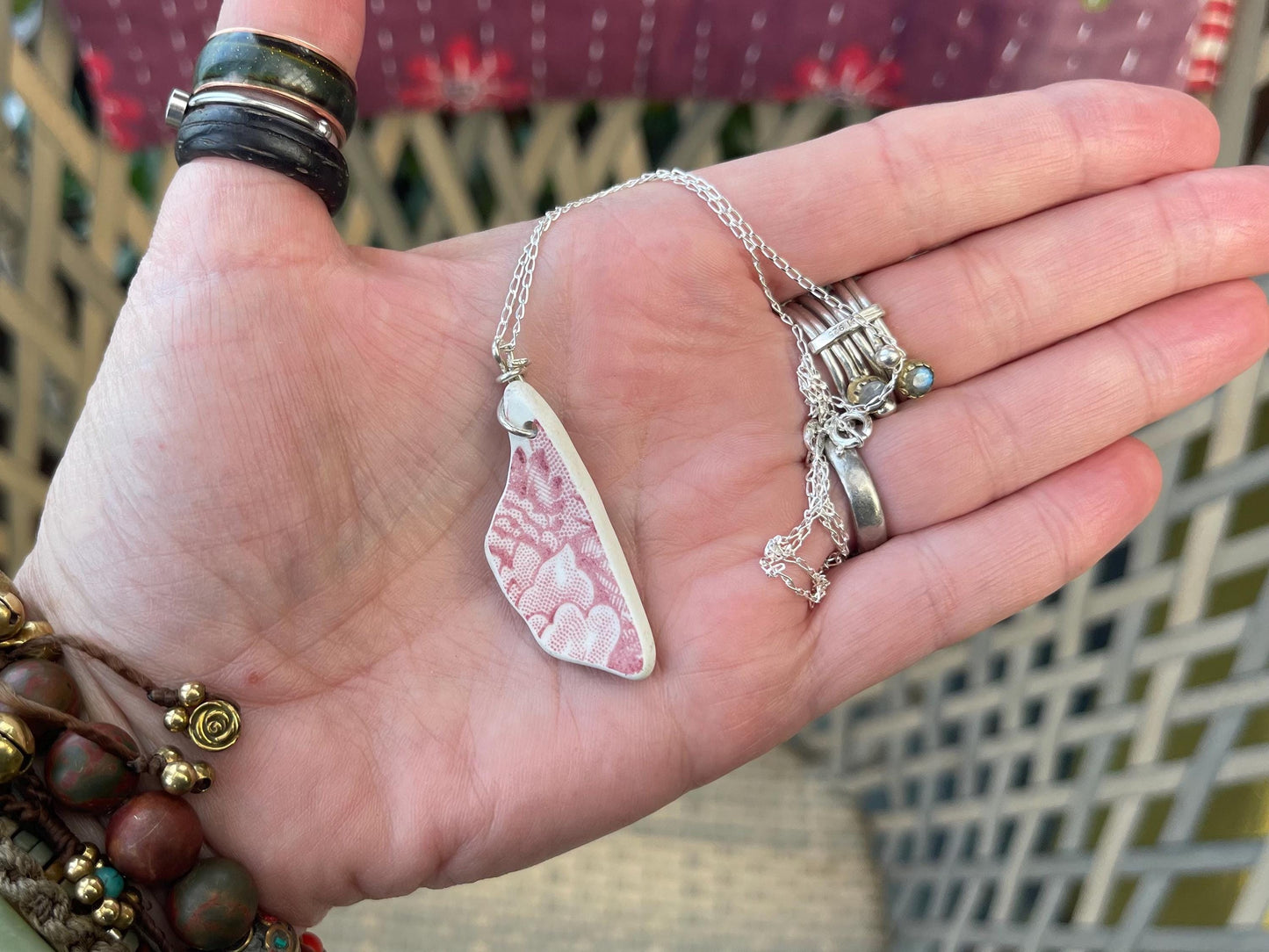 Eco friendly sea ceramic necklace on a sterling silver chain. Eco friendly jewellery, ethical jewellery. Eco friendly necklace.