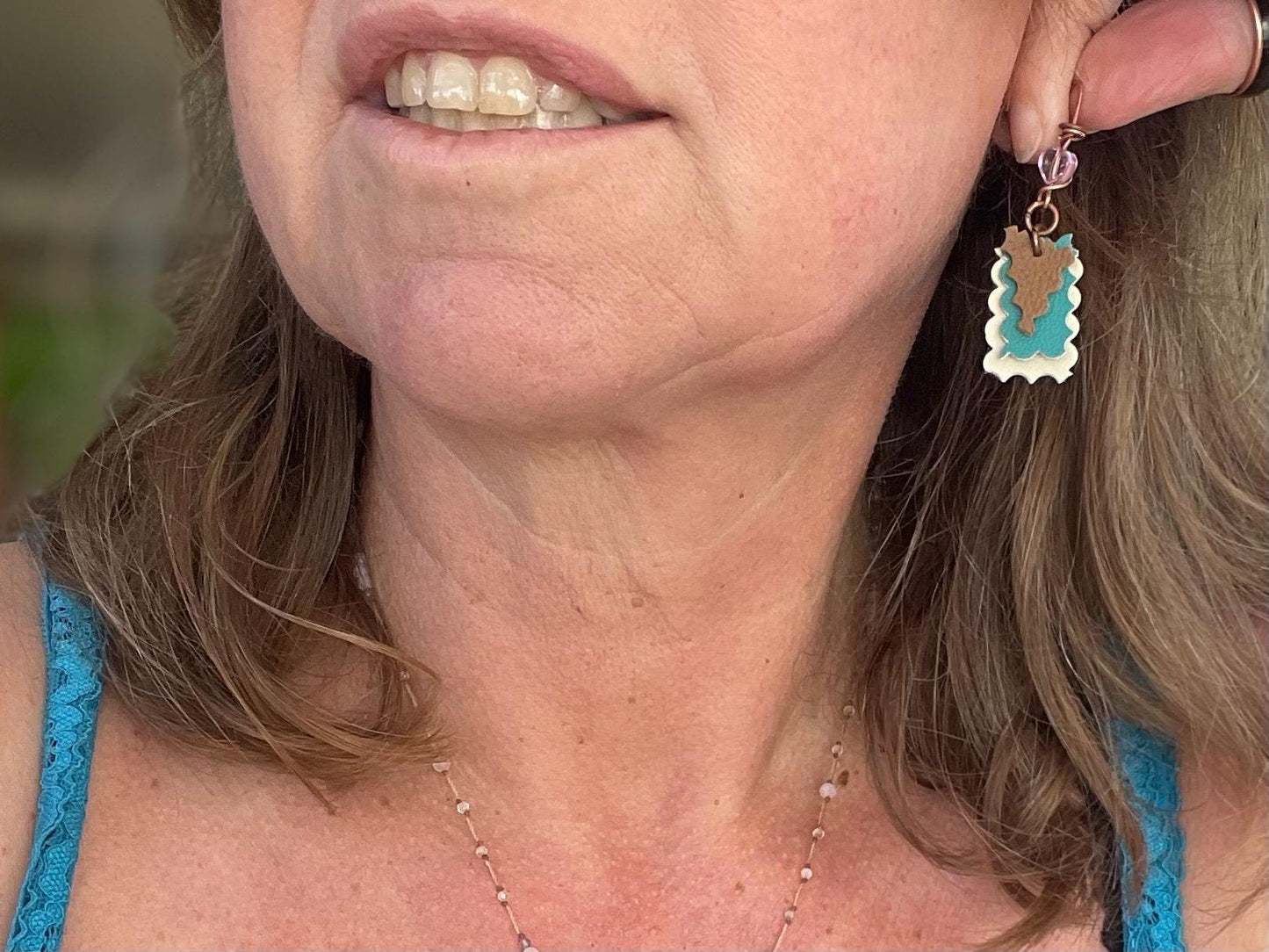 Eco friendly earrings made with sustainable cactus leather. Cruelty free, ethical, sustainable earrings. Eco friendly jewellery.