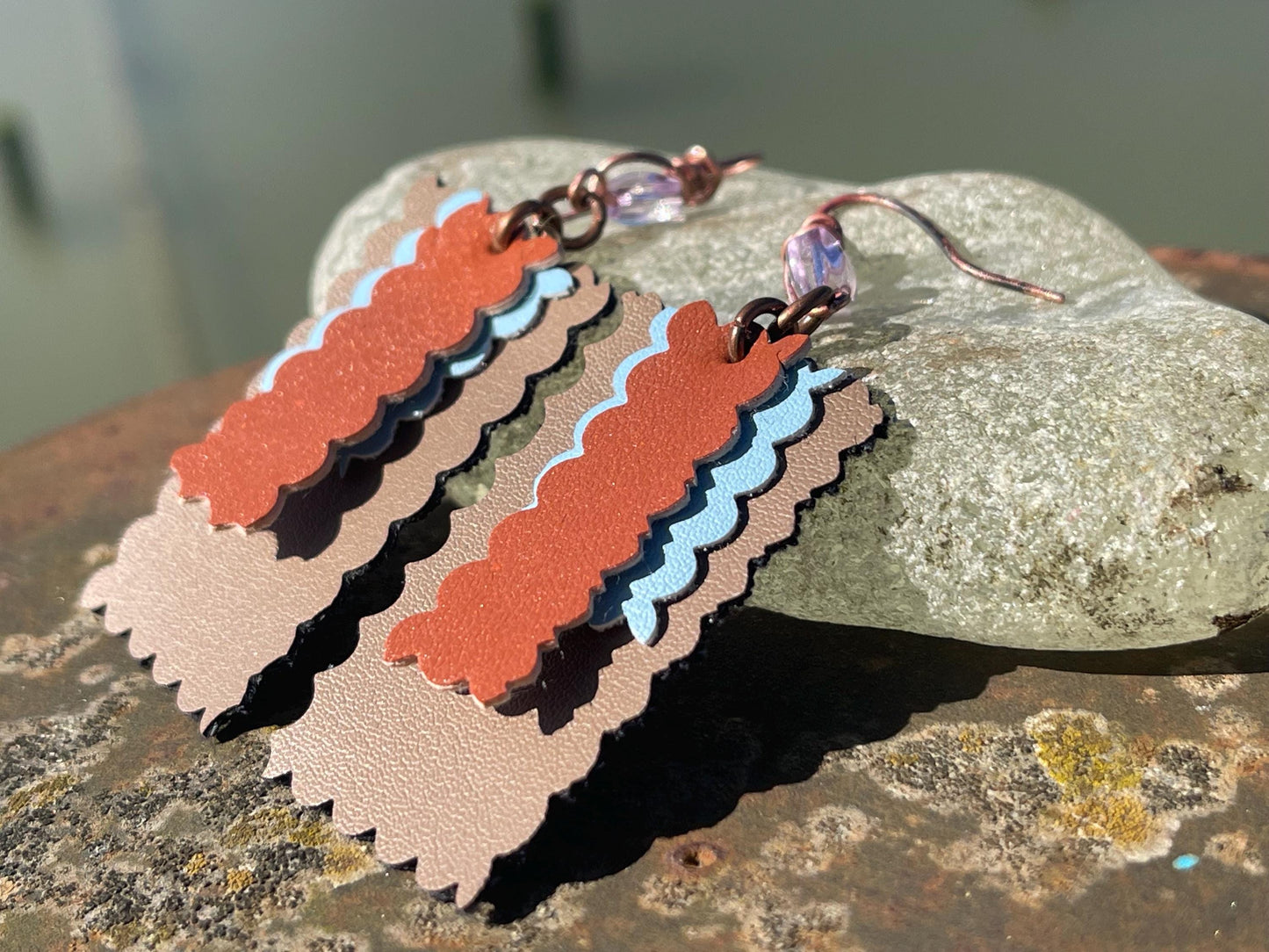Eco friendly earrings made with sustainable cactus leather. Cruelty free, ethical, sustainable earrings. Eco friendly jewellery.