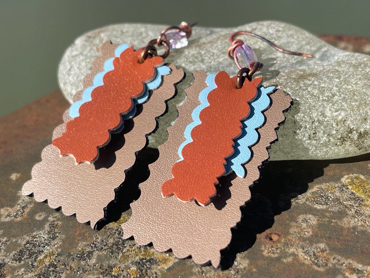 Eco friendly earrings made with sustainable cactus leather. Cruelty free, ethical, sustainable earrings. Eco friendly jewellery.