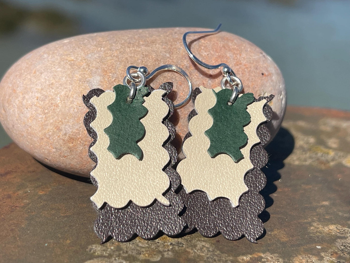Eco friendly earrings made with sustainable cactus leather. Cruelty free, ethical, sustainable earrings. Eco friendly jewellery.