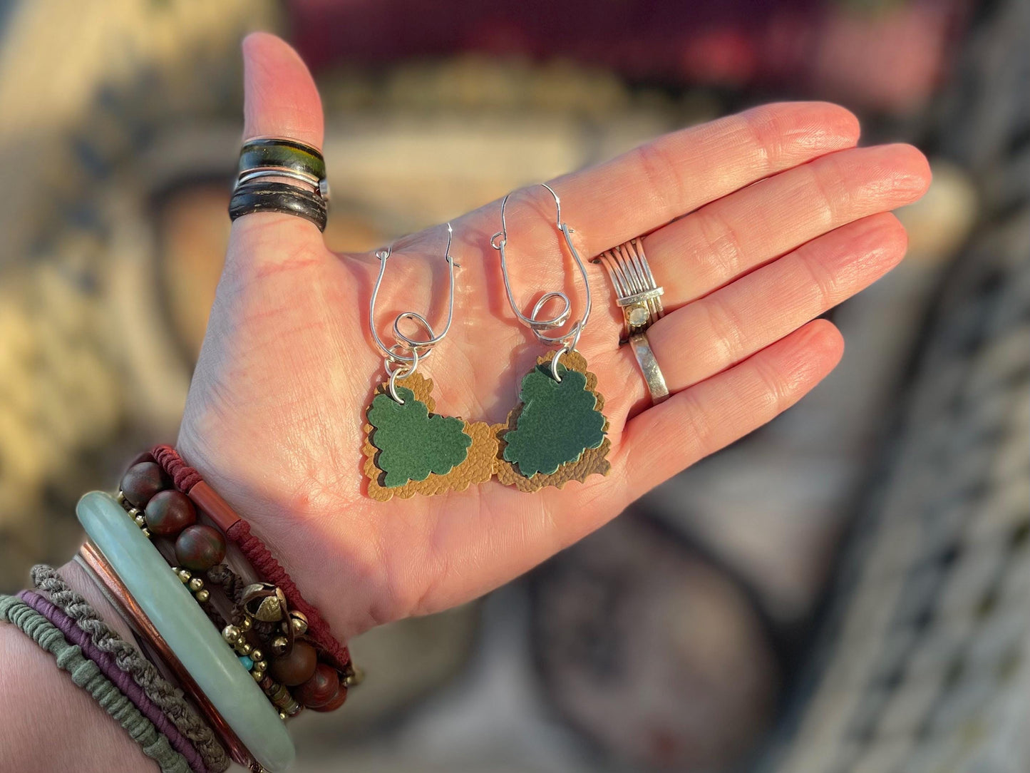 Eco friendly earrings made with sustainable cactus leather. Cruelty free, ethical, sustainable earrings. Eco friendly jewellery.