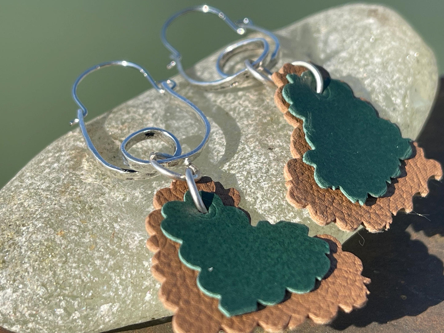 Eco friendly earrings made with sustainable cactus leather. Cruelty free, ethical, sustainable earrings. Eco friendly jewellery.