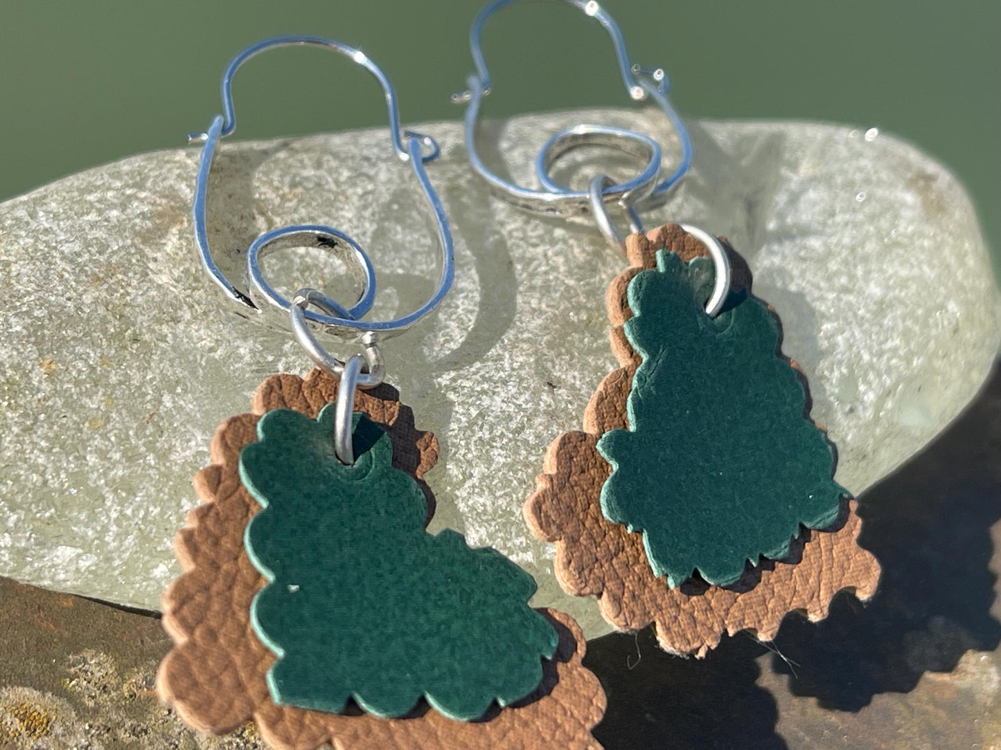 Eco friendly earrings made with sustainable cactus leather. Cruelty free, ethical, sustainable earrings. Eco friendly jewellery.