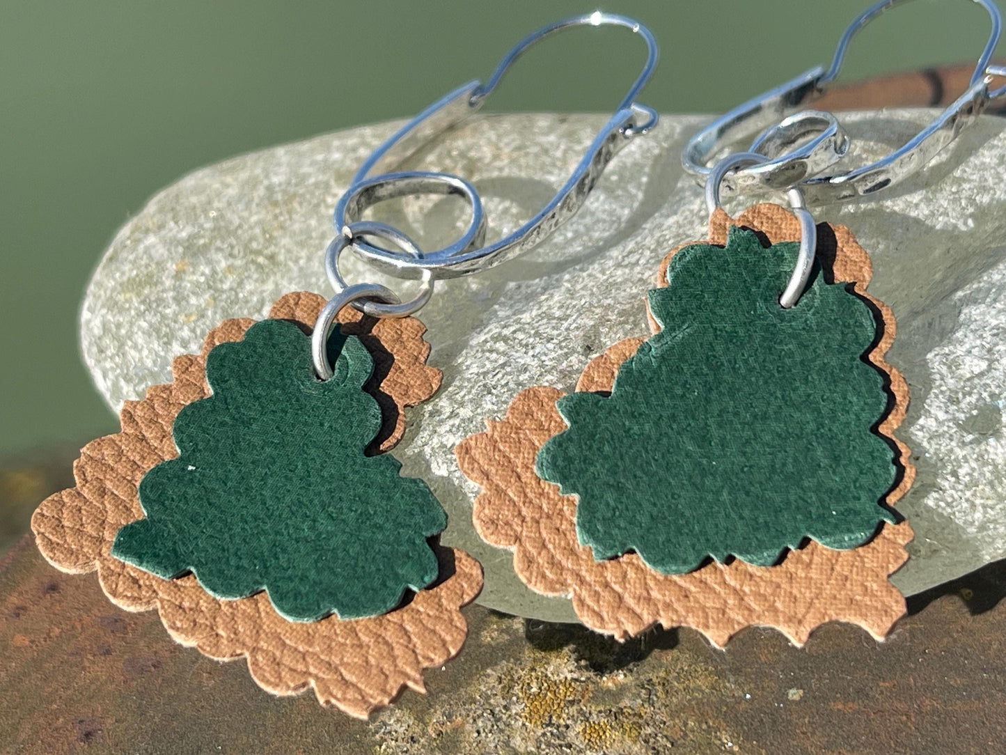Eco friendly earrings made with sustainable cactus leather. Cruelty free, ethical, sustainable earrings. Eco friendly jewellery.