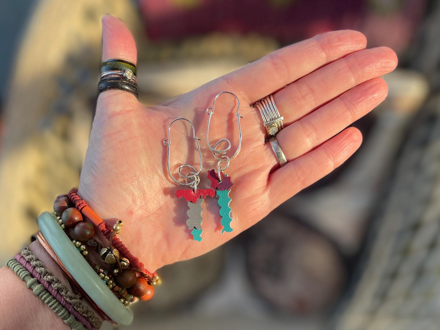 Eco friendly earrings made with sustainable cactus leather. Cruelty free, ethical, sustainable earrings. Eco friendly jewellery.