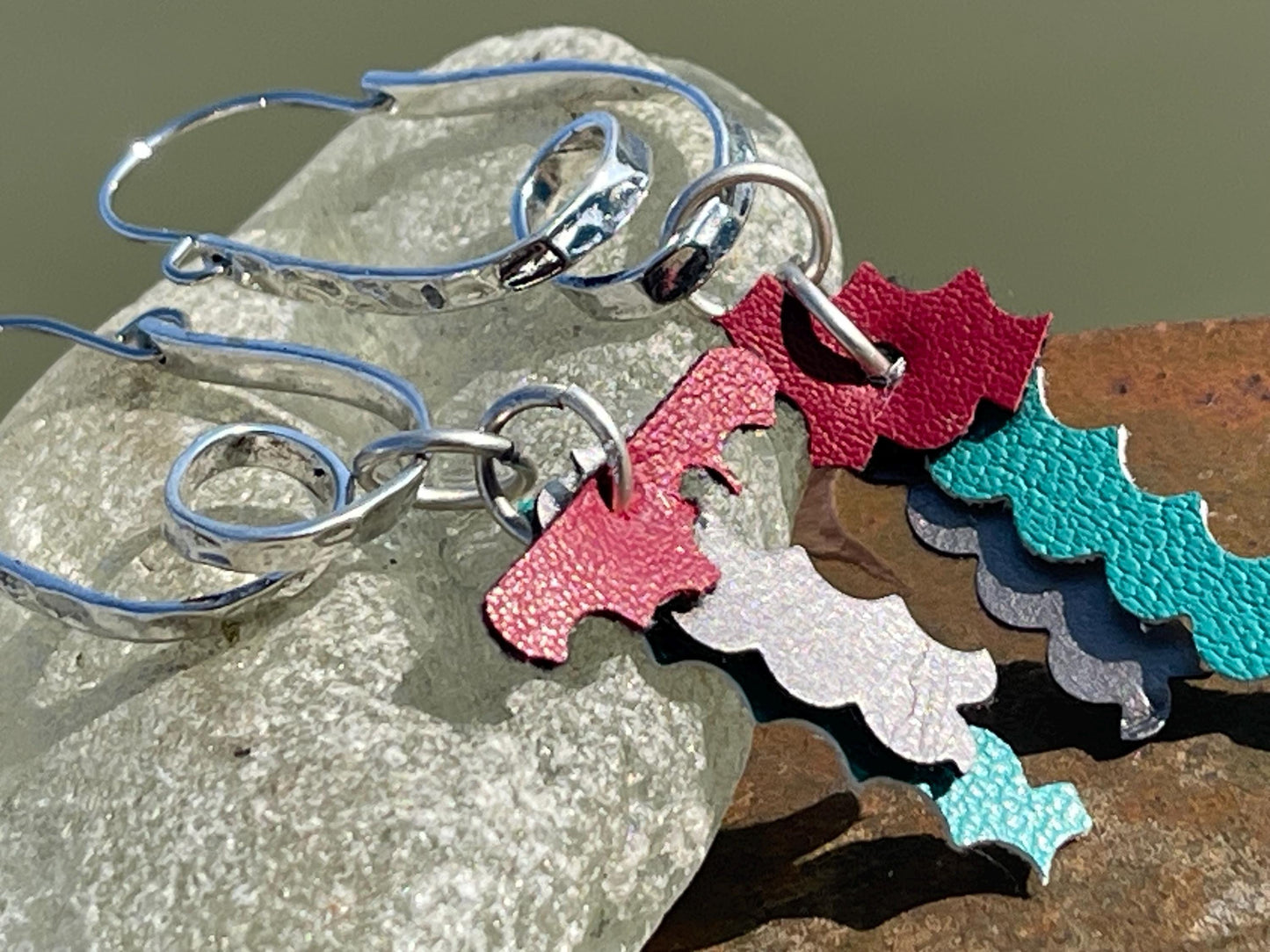 Eco friendly earrings made with sustainable cactus leather. Cruelty free, ethical, sustainable earrings. Eco friendly jewellery.