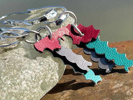 Eco friendly earrings made with sustainable cactus leather. Cruelty free, ethical, sustainable earrings. Eco friendly jewellery.