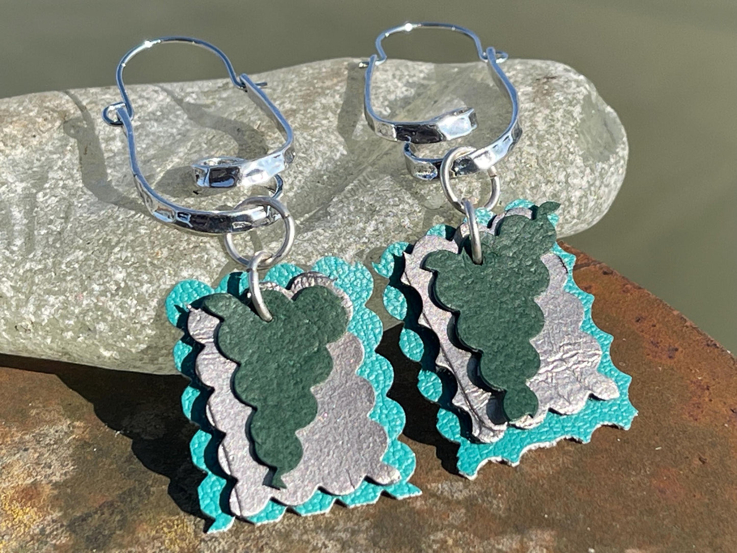 Eco friendly earrings made with sustainable cactus leather. Cruelty free, ethical, sustainable earrings. Eco friendly jewellery.