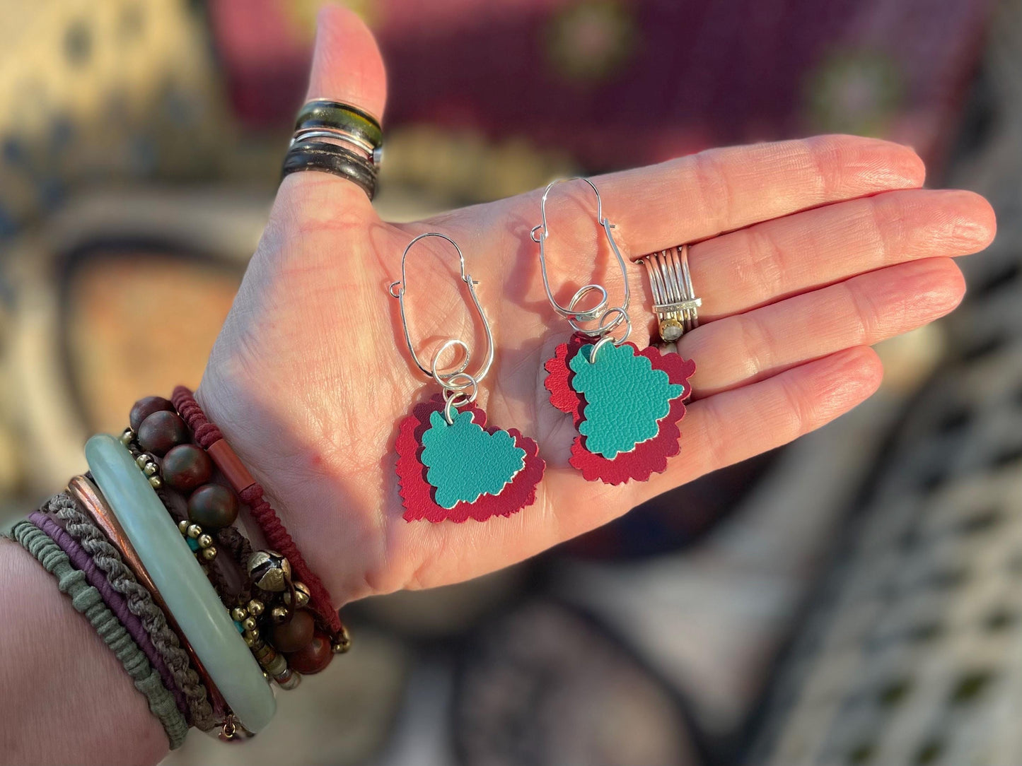 Eco friendly earrings made with sustainable cactus leather. Cruelty free, ethical, sustainable earrings. Eco friendly jewellery.