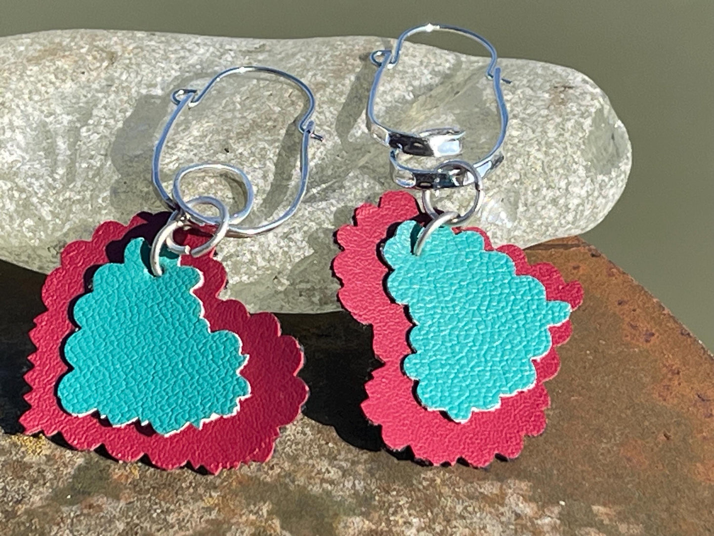 Eco friendly earrings made with sustainable cactus leather. Cruelty free, ethical, sustainable earrings. Eco friendly jewellery.