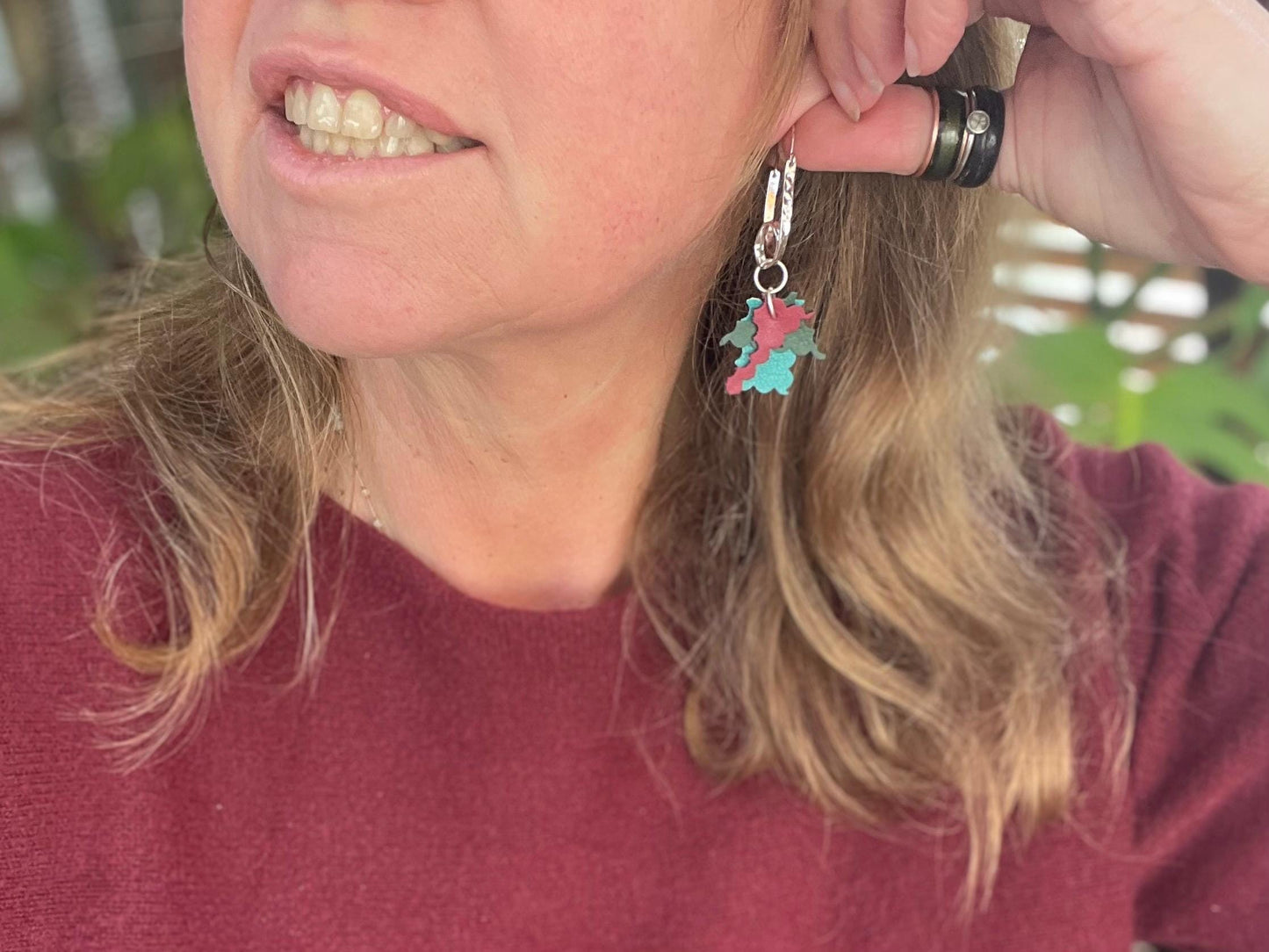 Eco friendly earrings made with sustainable cactus leather. Cruelty free, ethical, sustainable earrings. Eco friendly jewellery.