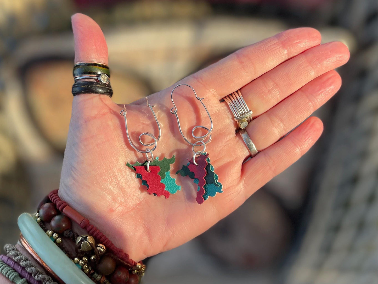 Eco friendly earrings made with sustainable cactus leather. Cruelty free, ethical, sustainable earrings. Eco friendly jewellery.