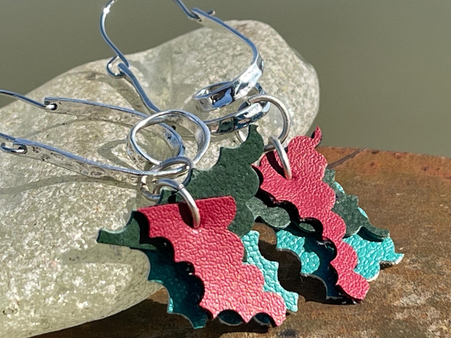 Eco friendly earrings made with sustainable cactus leather. Cruelty free, ethical, sustainable earrings. Eco friendly jewellery.