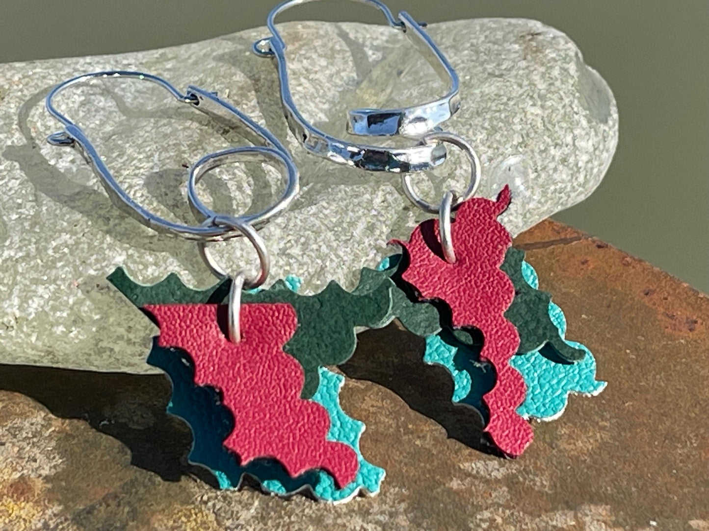 Eco friendly earrings made with sustainable cactus leather. Cruelty free, ethical, sustainable earrings. Eco friendly jewellery.