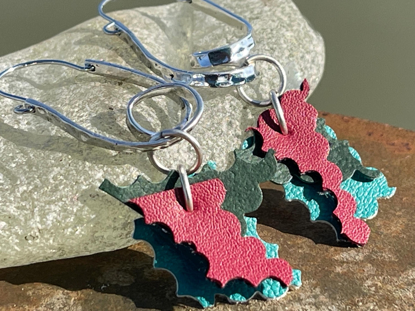 Eco friendly earrings made with sustainable cactus leather. Cruelty free, ethical, sustainable earrings. Eco friendly jewellery.