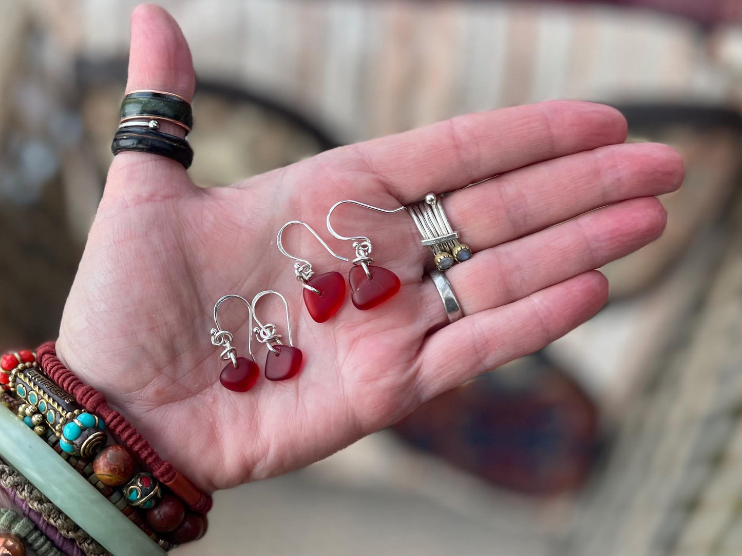 Sustainable jewellery. Eco friendly jewellery. Red sea glass earrings, ethical jewellery, handmade sea glass jewellery, ethical jewelry