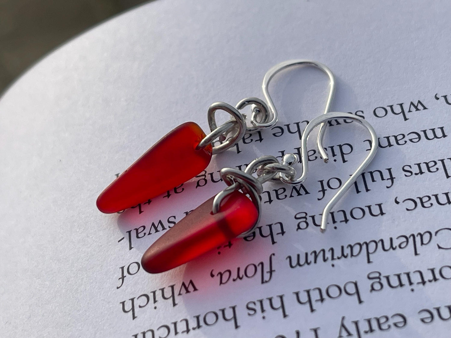 Sustainable jewellery. Eco friendly jewellery. Red sea glass earrings, ethical jewellery, handmade sea glass jewellery, ethical jewelry