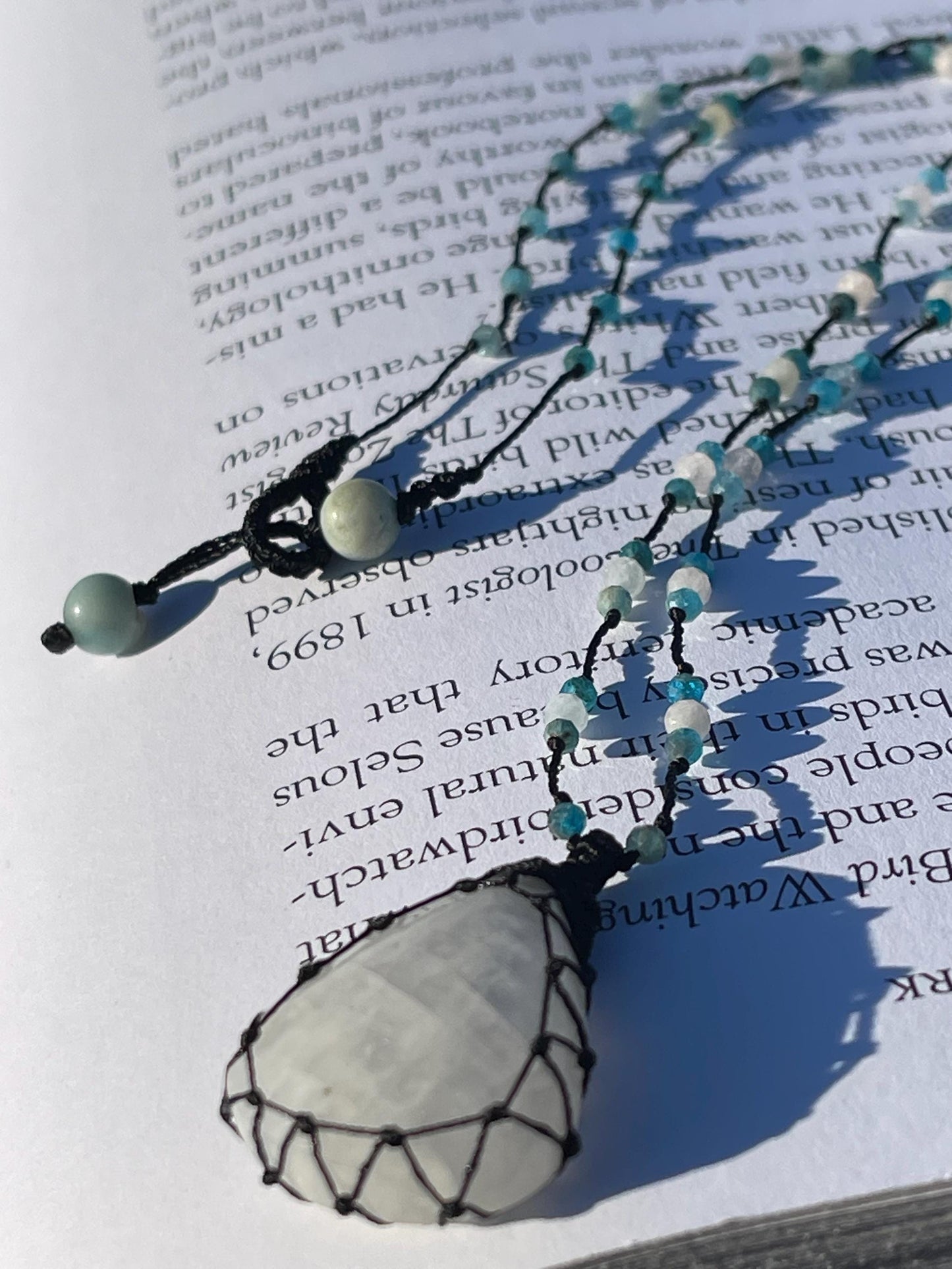 Stunning macrame moonstone necklace on an adjustable cord. Handmade gemstone necklace, boho jewellery. Macrame jewellery. Unique necklace.