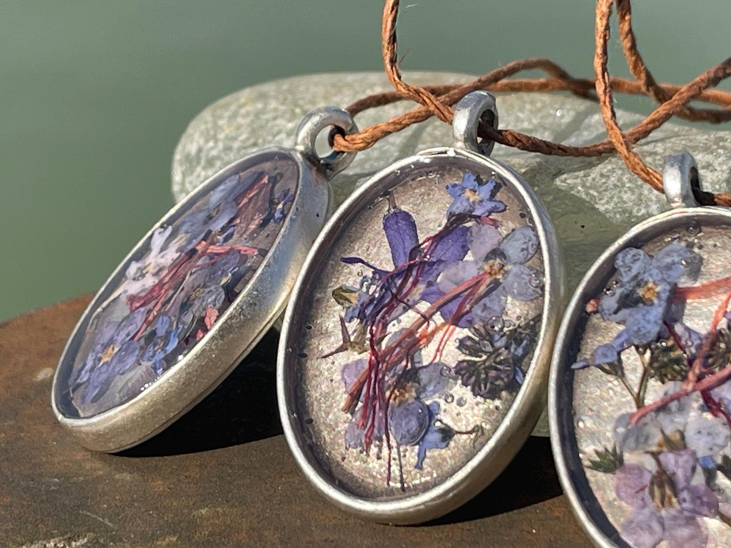 Flower necklace, ethical jewellery, forget me not necklace, handmade necklace, boho jewellery, flower pendant. Remembrance gifts.