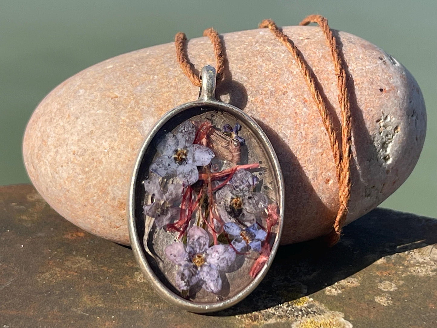 Flower necklace, ethical jewellery, forget me not necklace, handmade necklace, boho jewellery, flower pendant. Remembrance gifts.