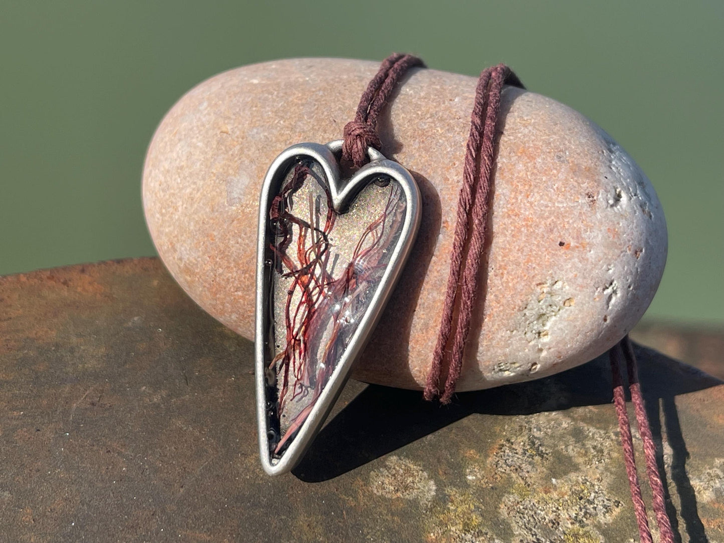 Red seaweed necklace. Perfect for beach lovers.  Handcrafted ethical jewellery, handmade necklace, boho jewellery, handmade unusual necklace