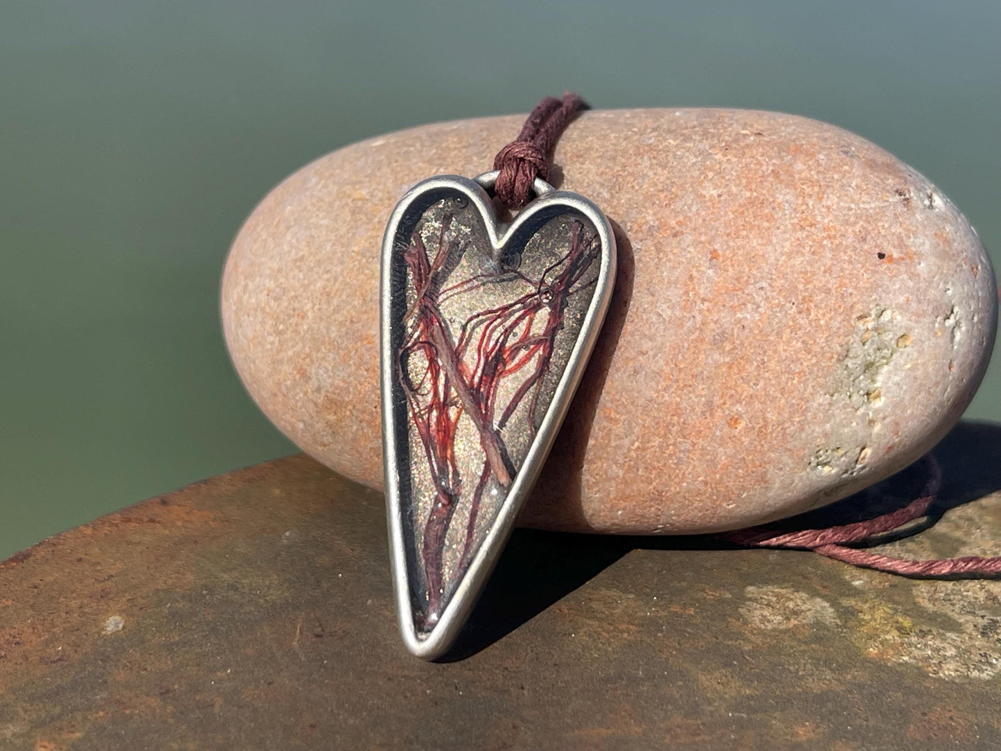 Red seaweed necklace. Perfect for beach lovers.  Handcrafted ethical jewellery, handmade necklace, boho jewellery, handmade unusual necklace