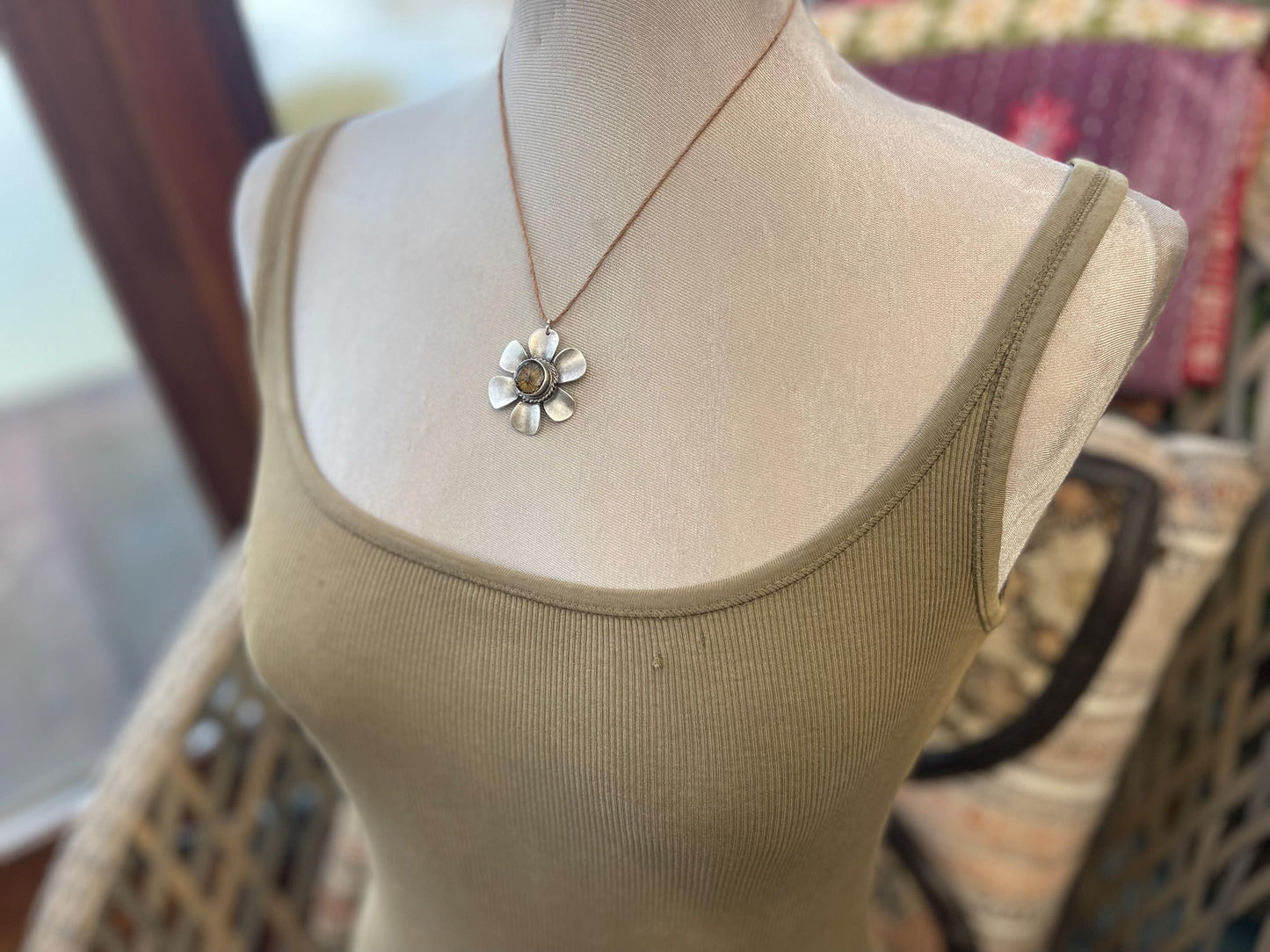 Flower necklace, ethical jewellery, daisy necklace, handmade necklace boho jewellery,  gift for her, flower pendant, gift for gardener